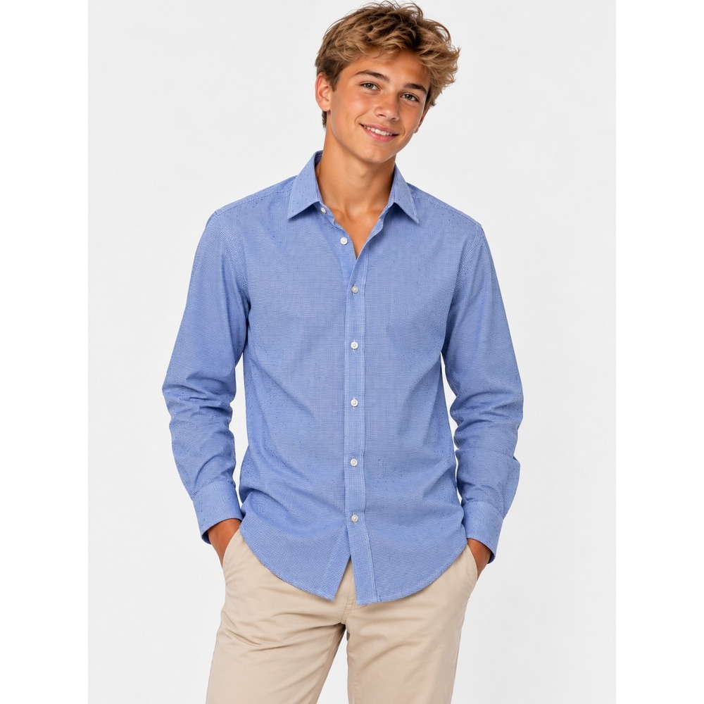 Tommy Hilfiger Boys Blue Gingham Embroidered Button Front Dress Shirt 16 NWT
